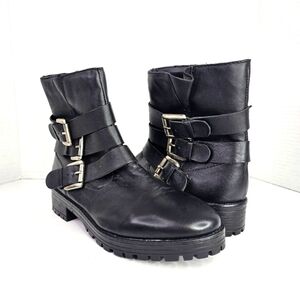 Steve Madden Ming Black Leather Boots Size 9.5